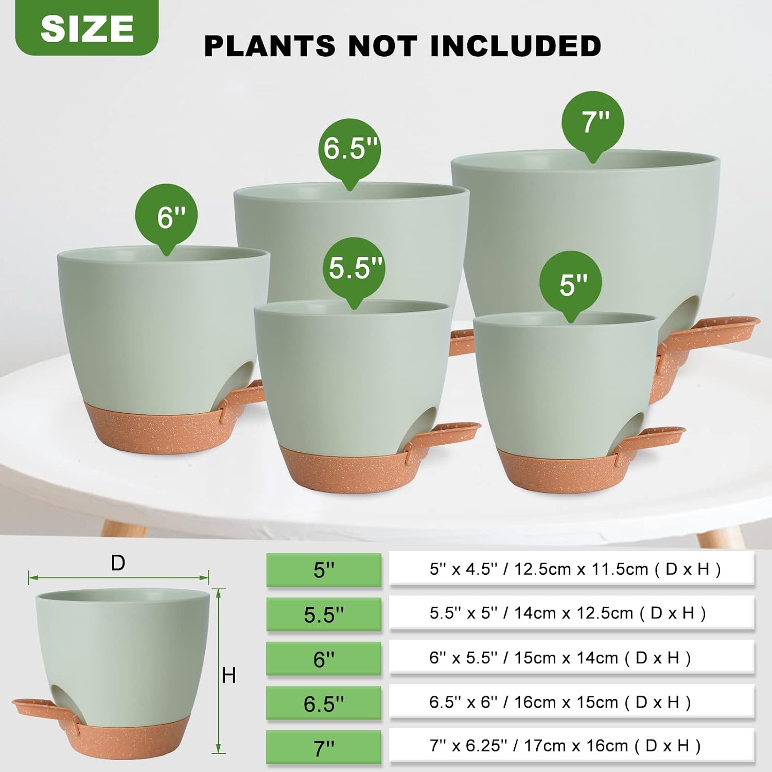 Five-Piece Green Plant Pot Set