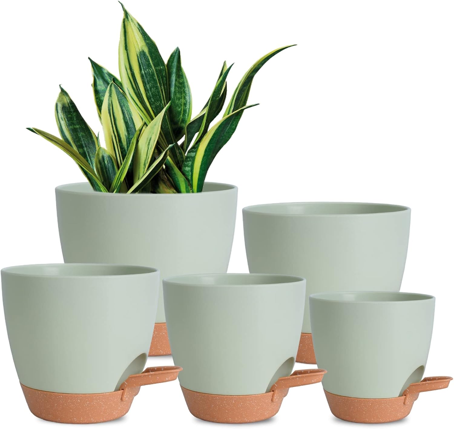Five-Piece Green Plant Pot Set