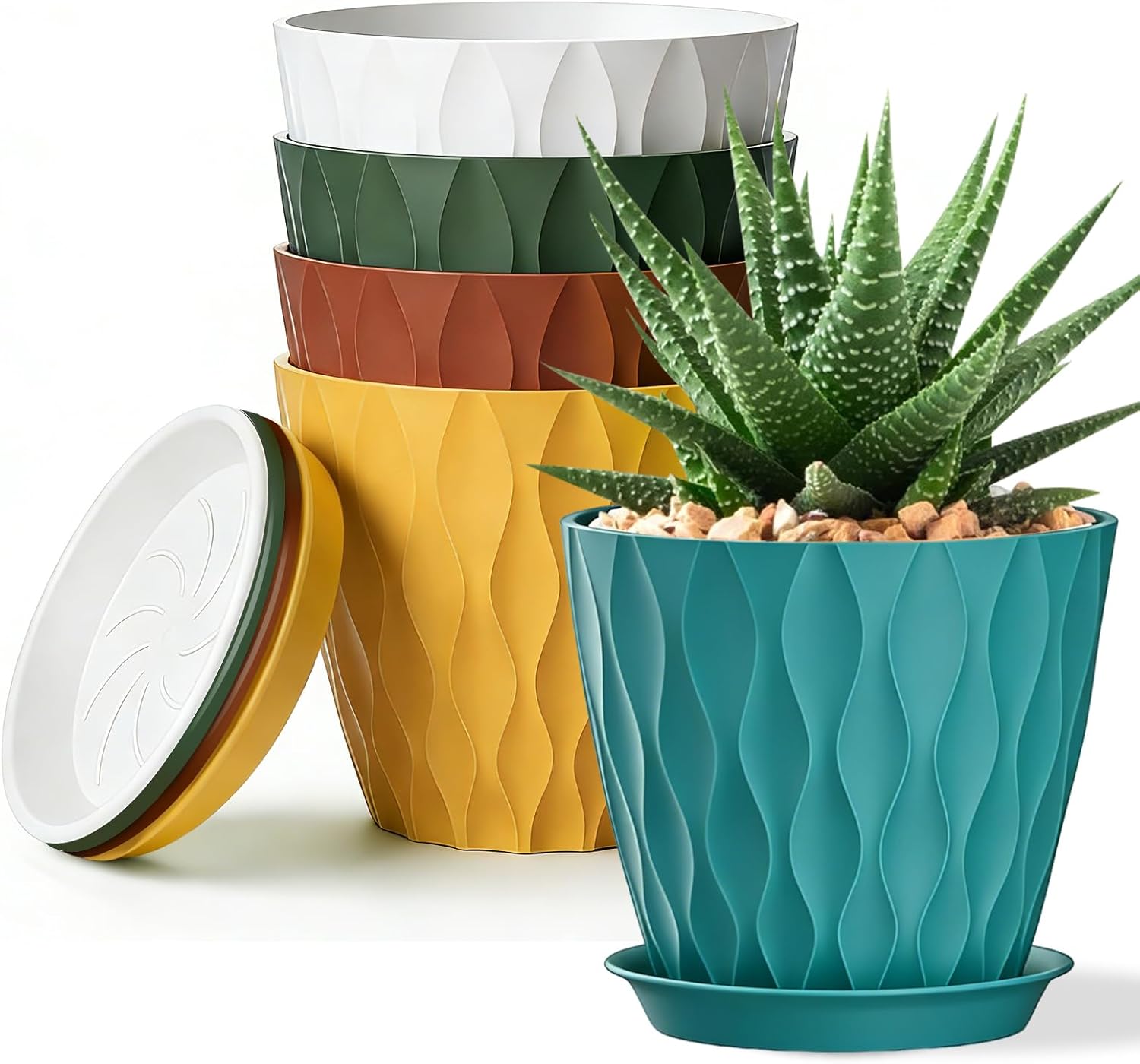Five-Piece Wavy Plastic Planter Set