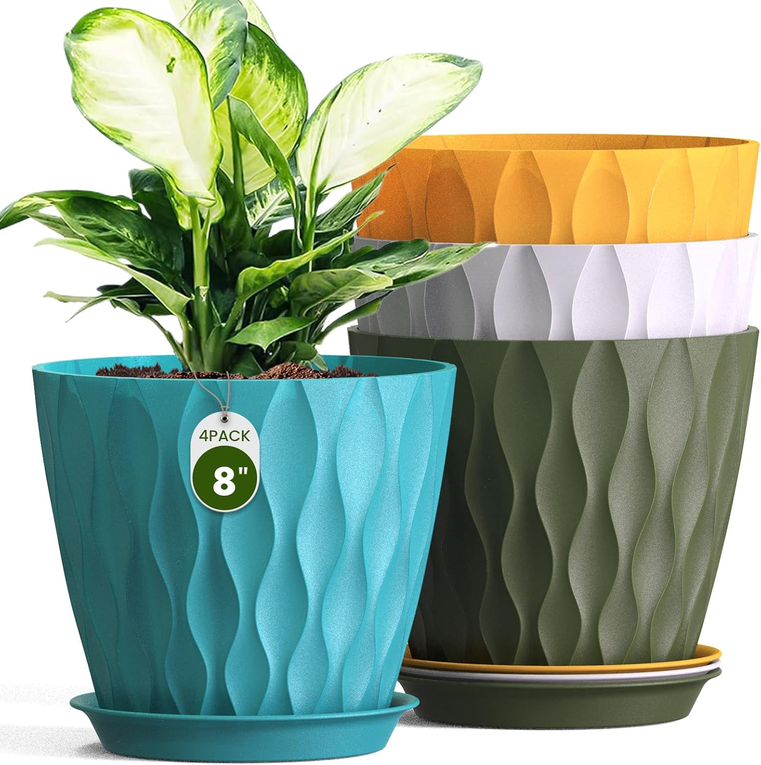 Four-Pack Wavy Plastic Planter Set