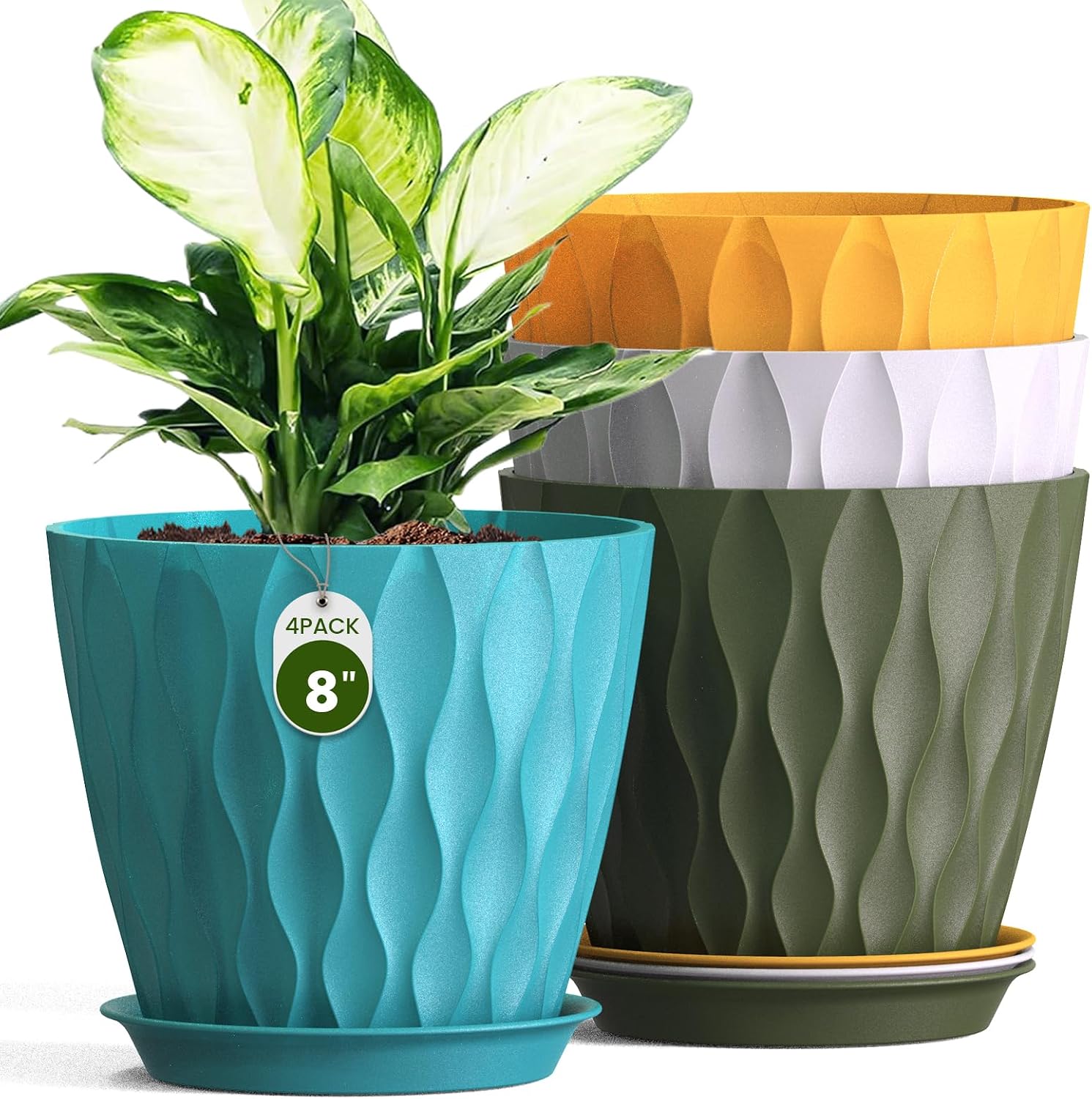 Four-Piece Wavy Texture Planter Set