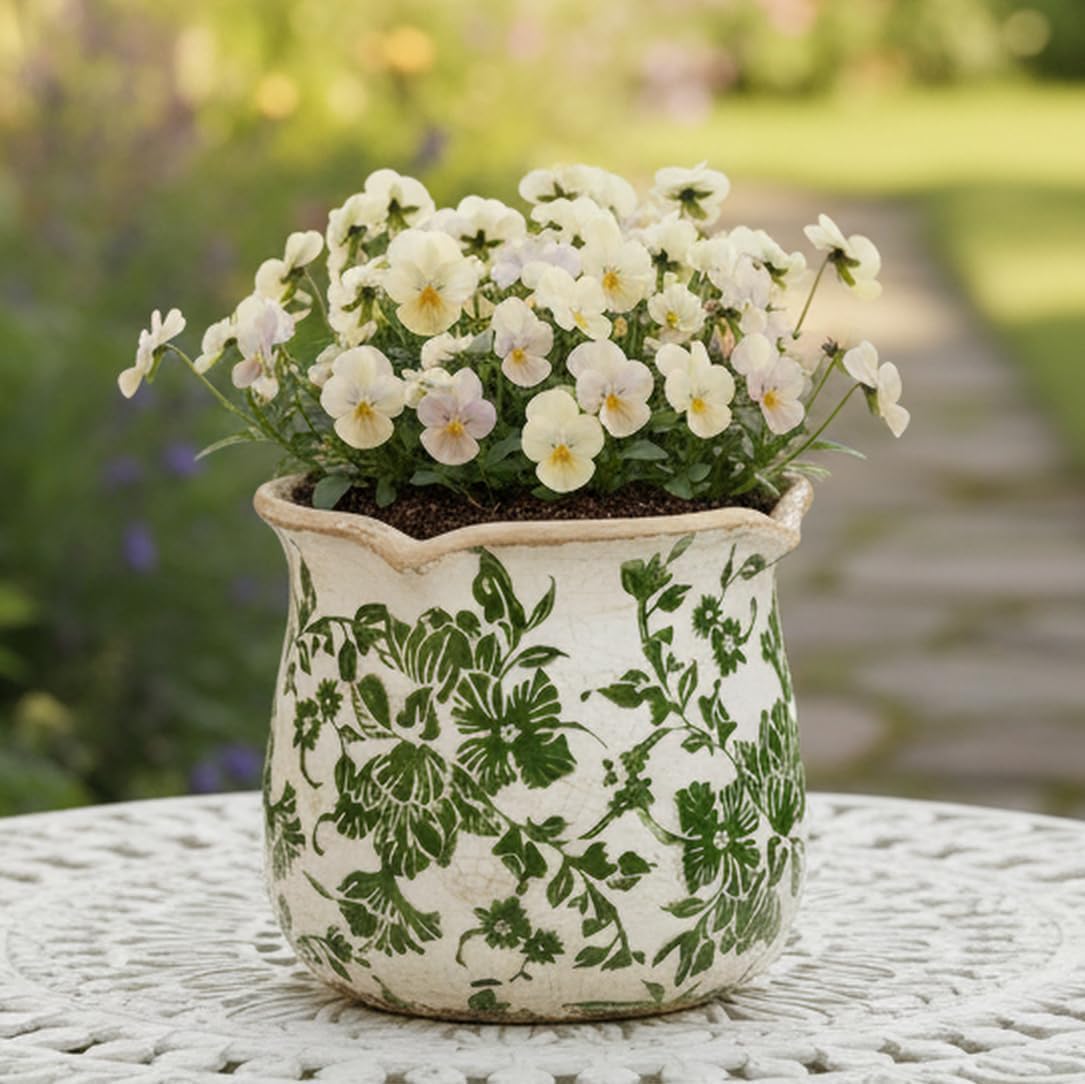 Green Floral Ceramic Planter