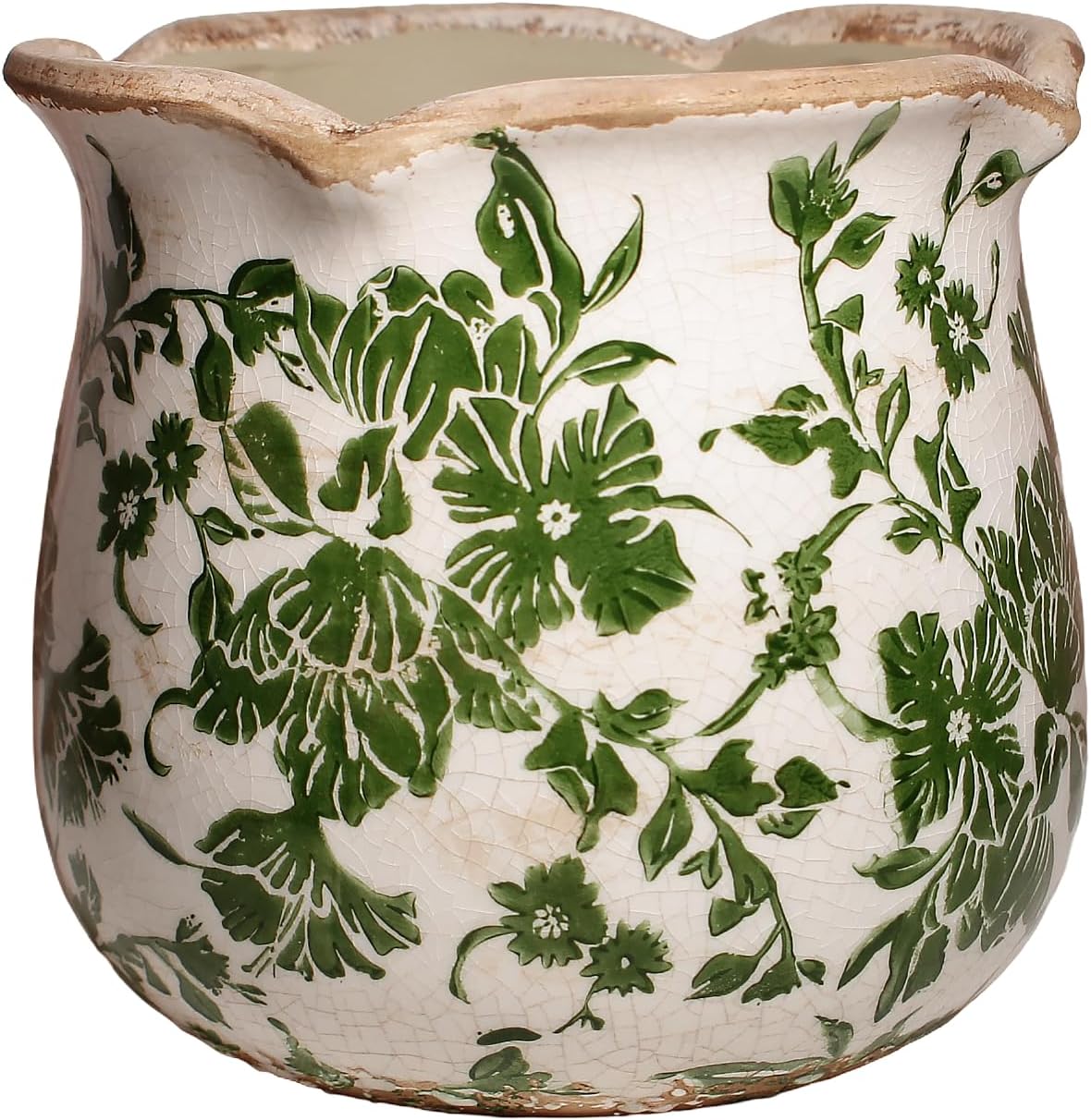 Green Floral Ceramic Planter