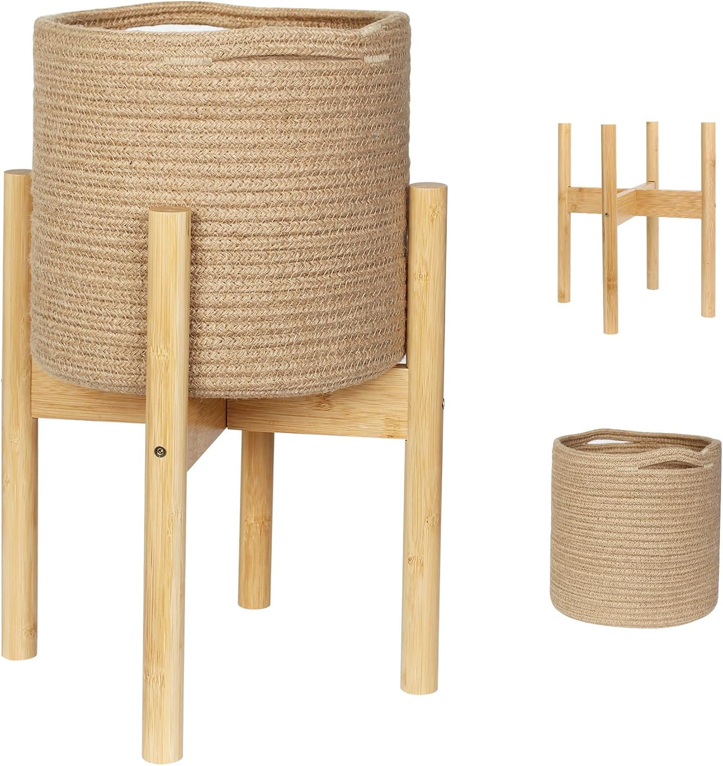Round Jute Planter with Bamboo Stand