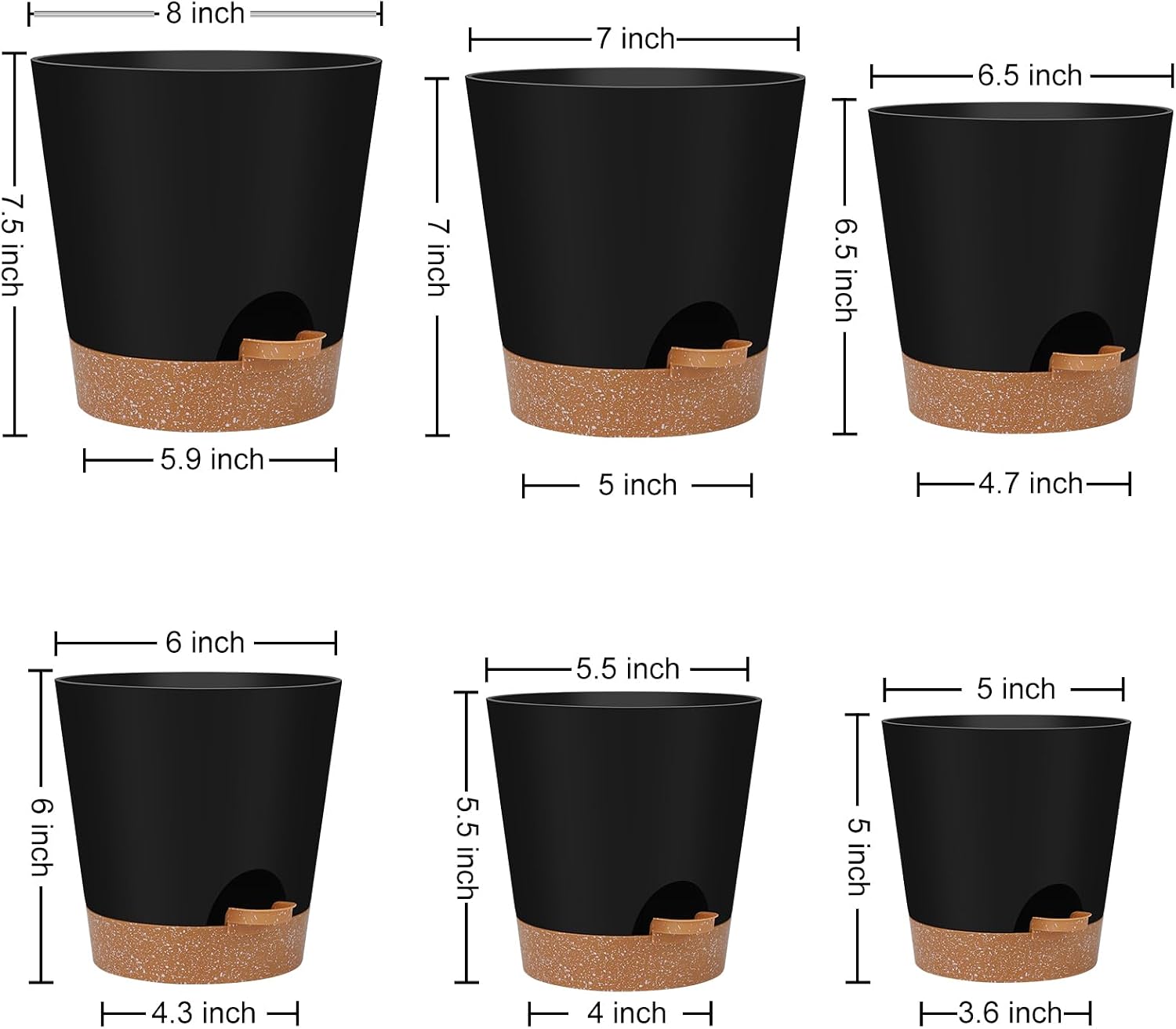 Six-Piece Black Self-Watering Planter Set