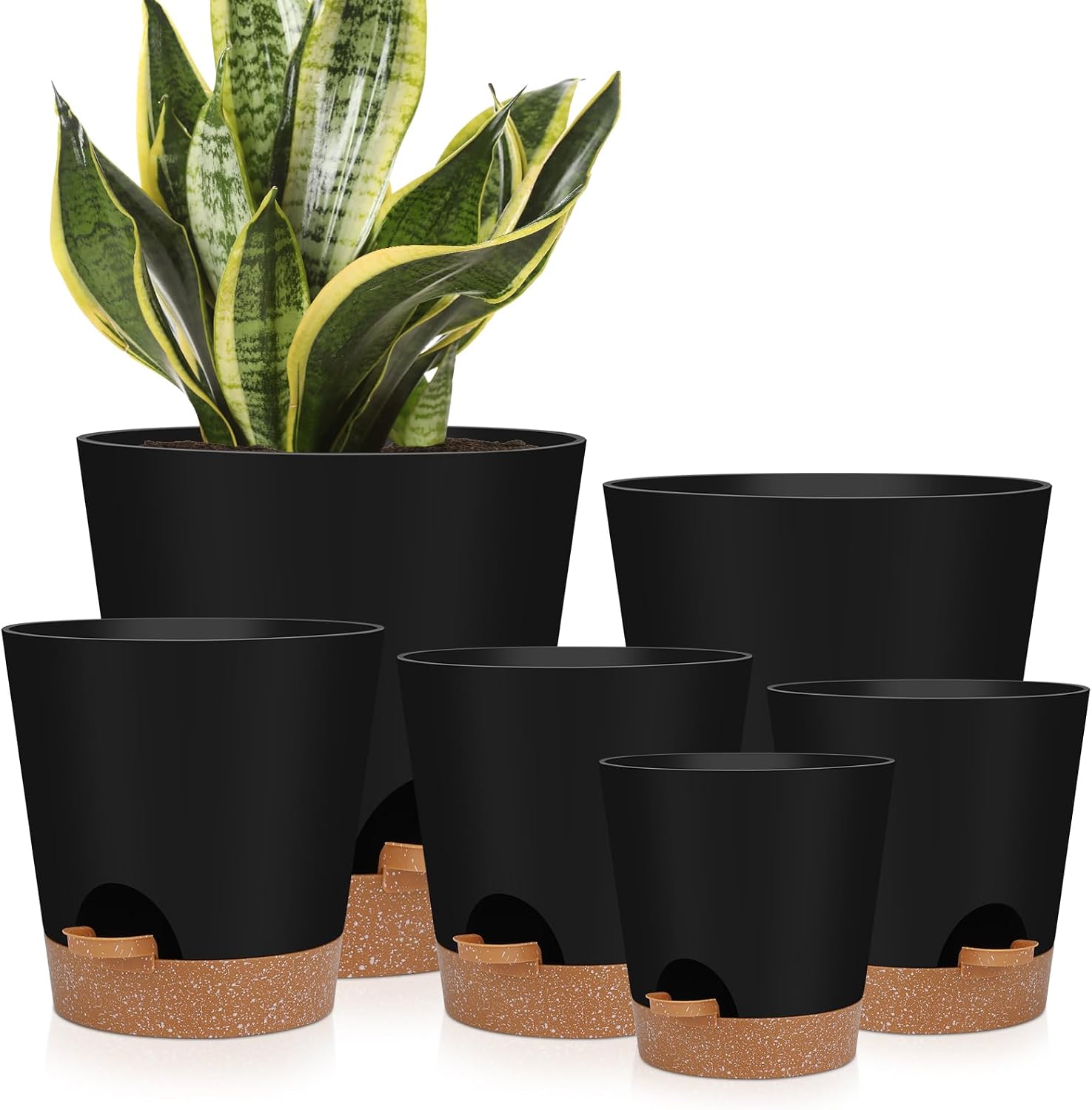 Six-Piece Black Self-Watering Planter Set