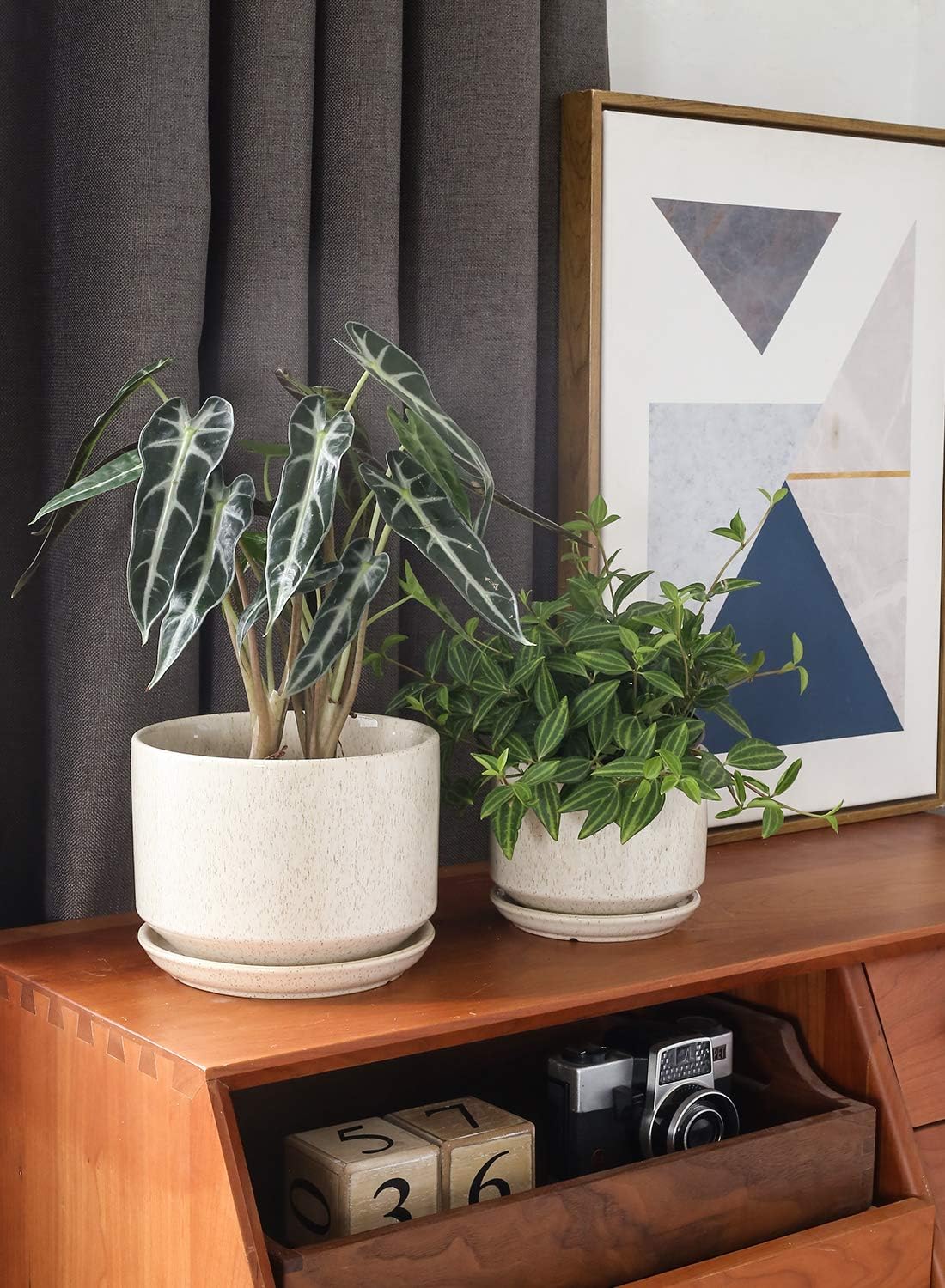Three-Piece Beige Ceramic Planter Set