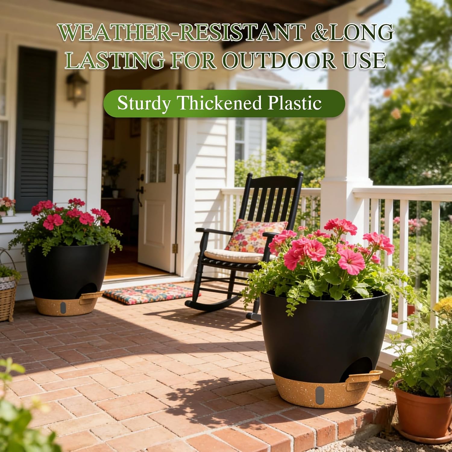 Three-Piece Black Self-Watering Planter Set