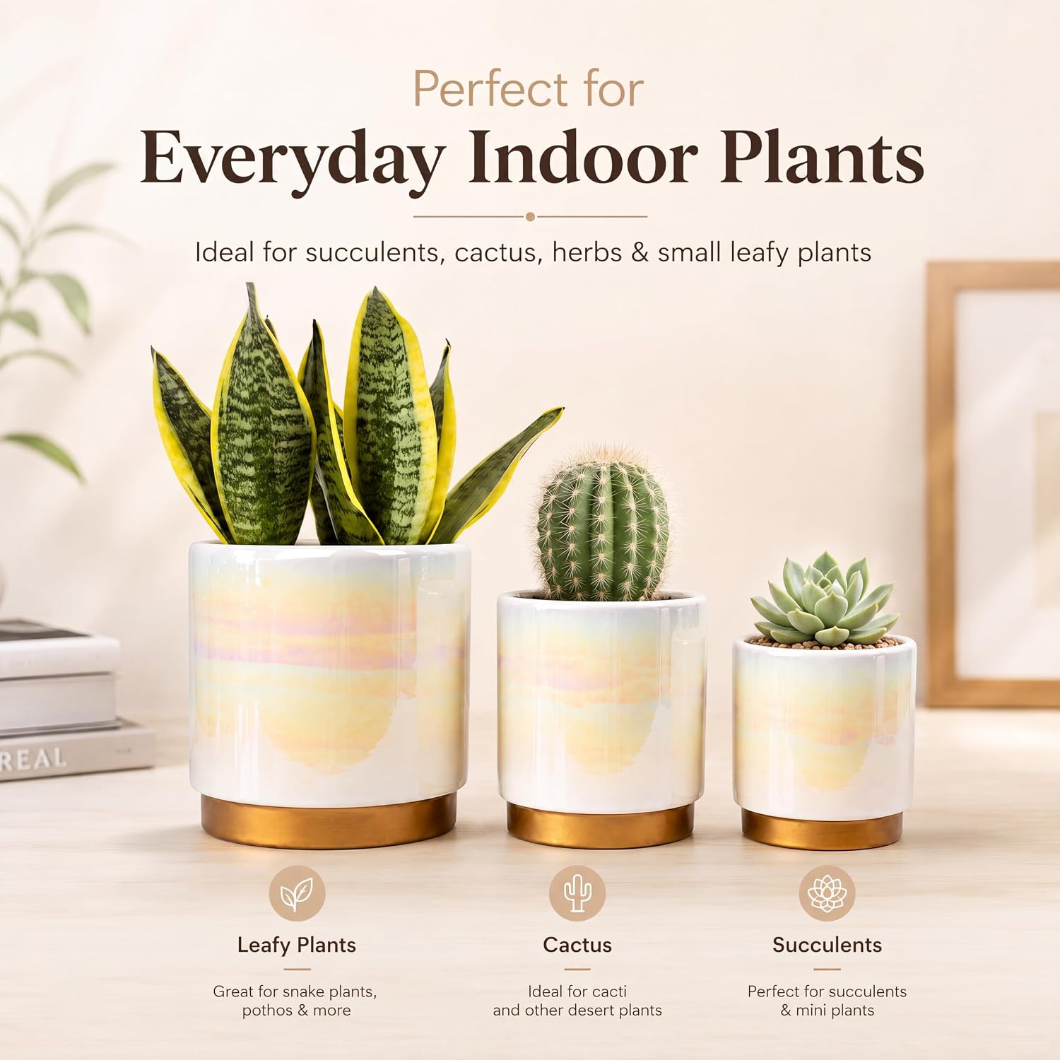 Three-Piece Iridescent Ceramic Planter Set