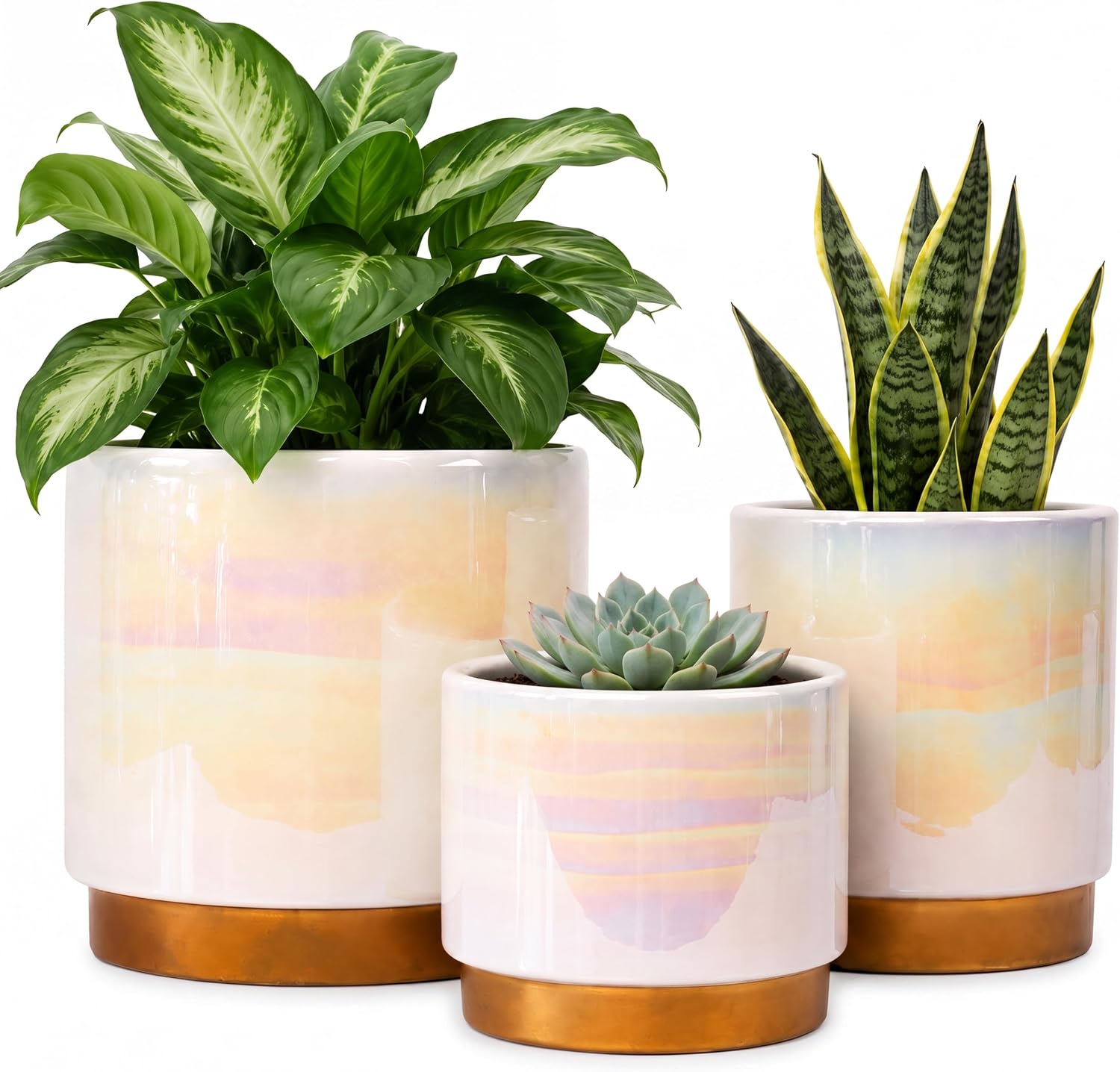 Three-Piece Iridescent Ceramic Planter Set
