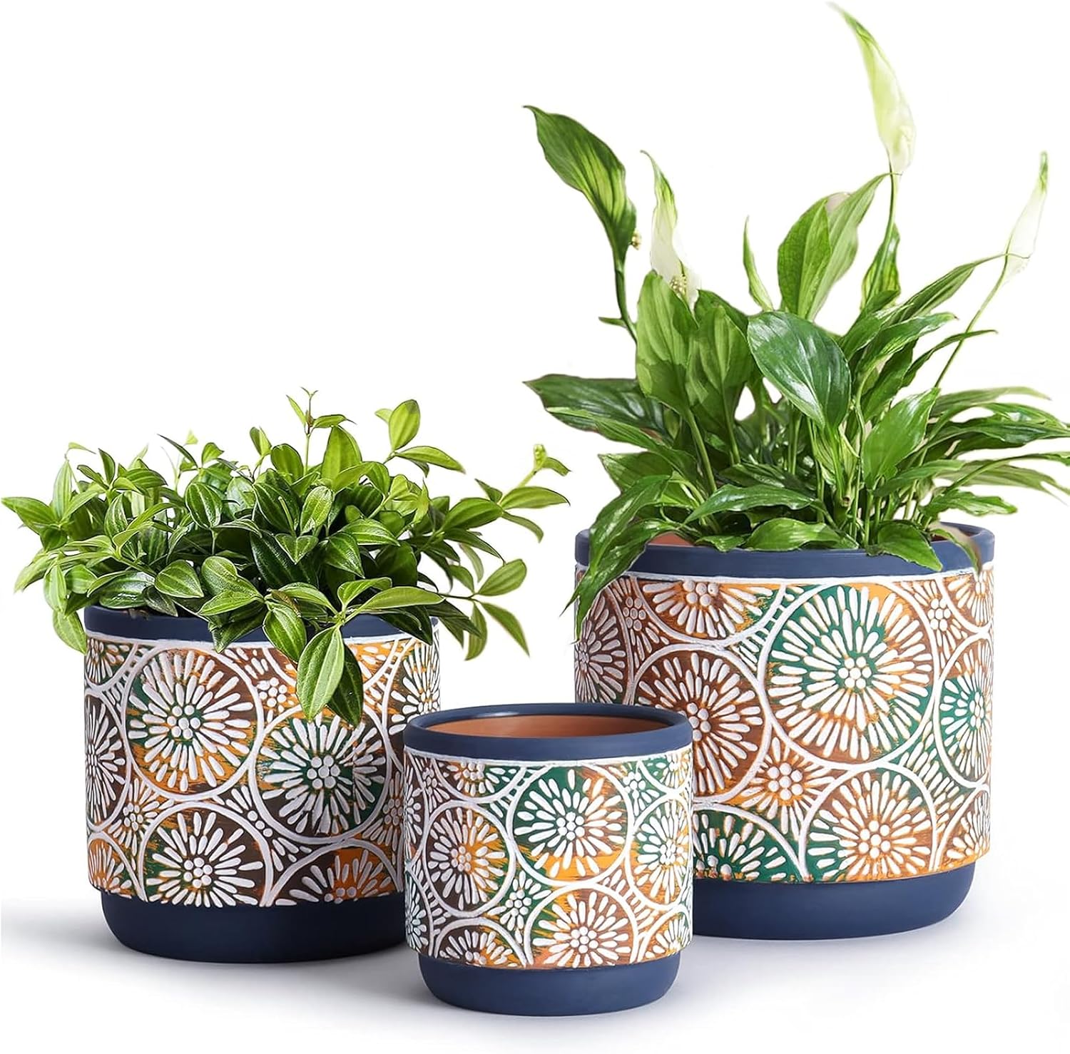 Three-Piece Patterned Ceramic Planter Set