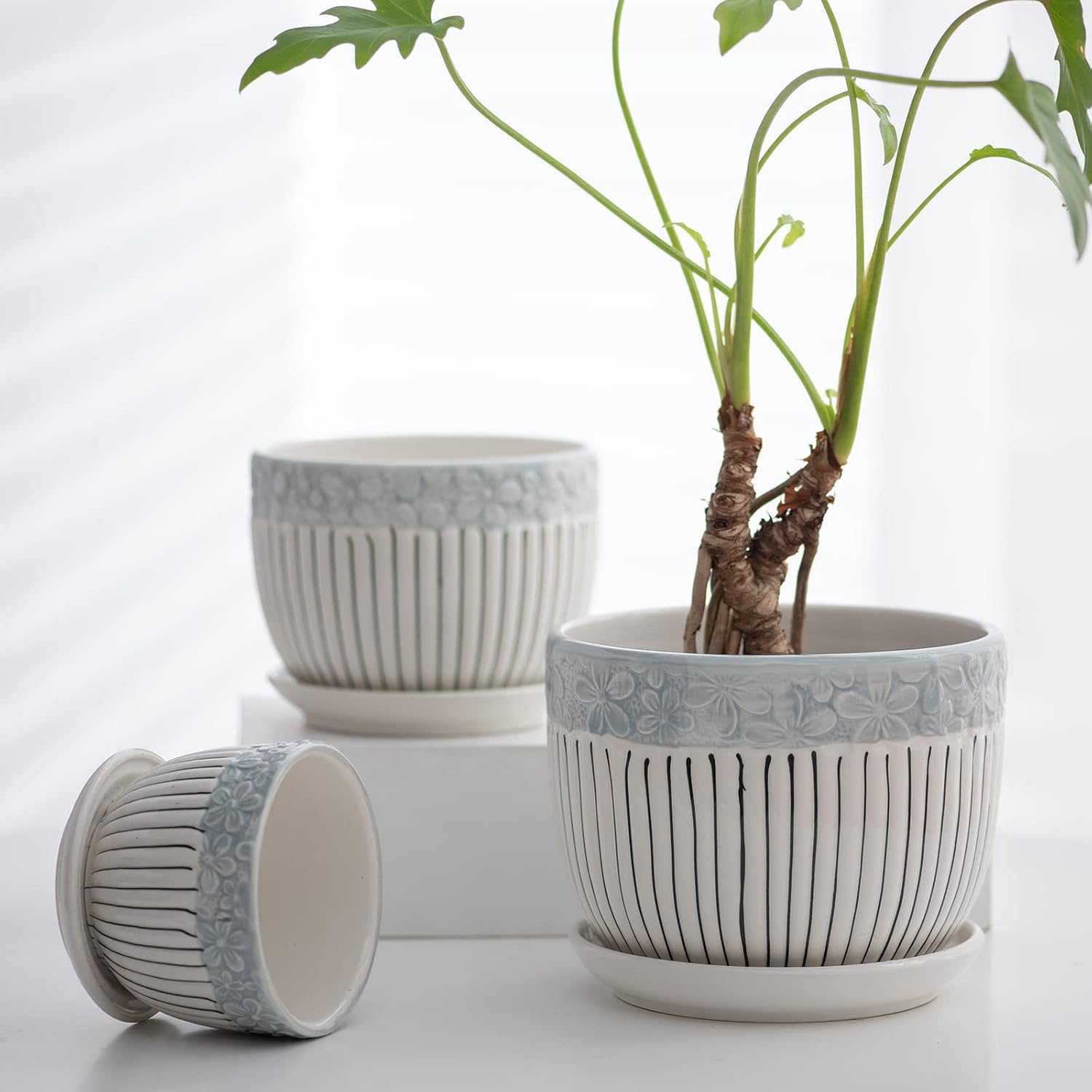 Three-Piece Textured Grey Planter Set
