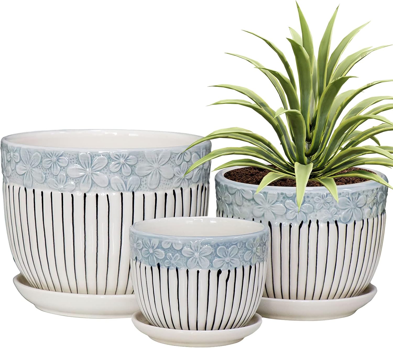 Three-Piece Textured Grey Planter Set