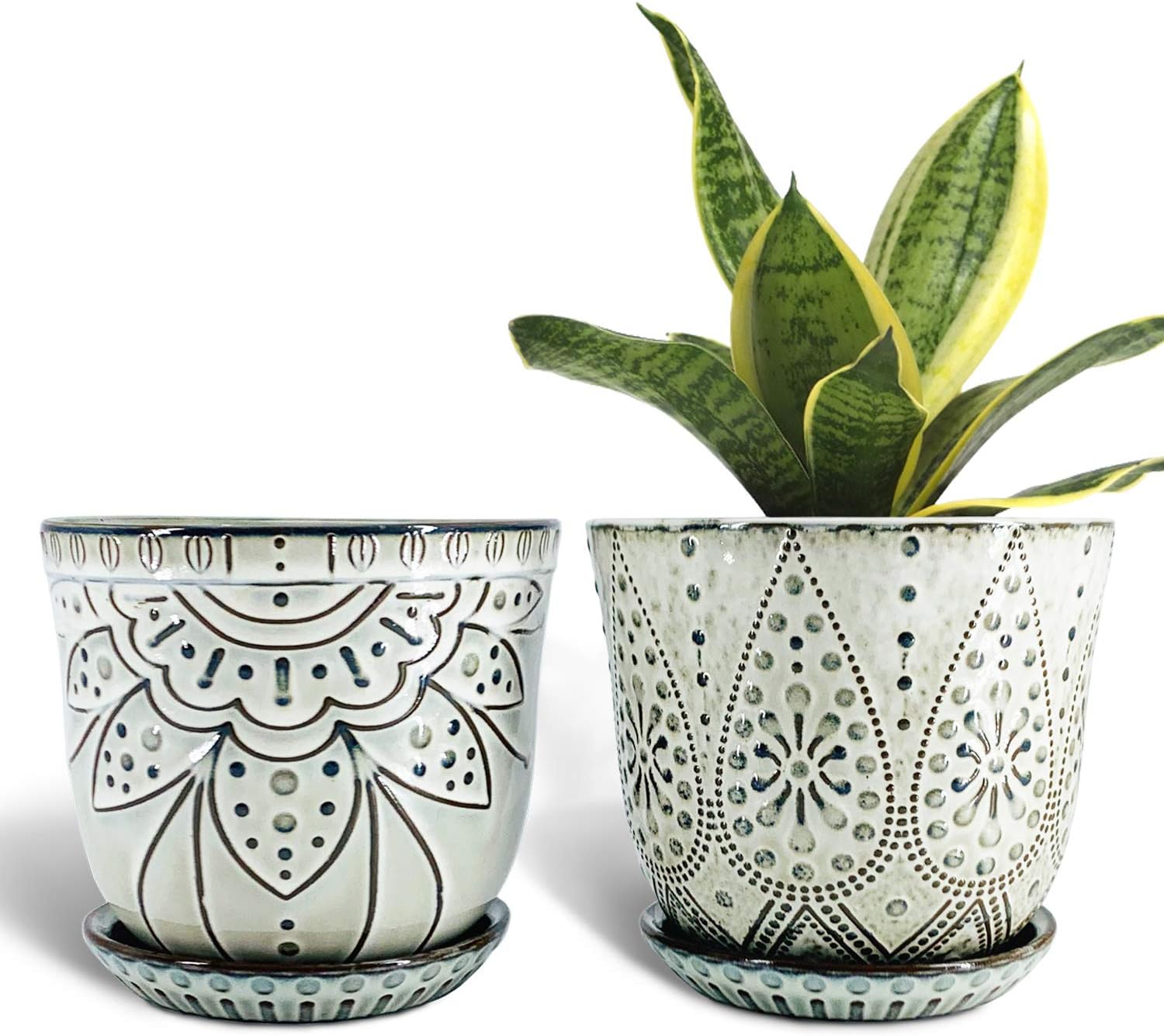 Two-Piece Patterned Ceramic Planter Set